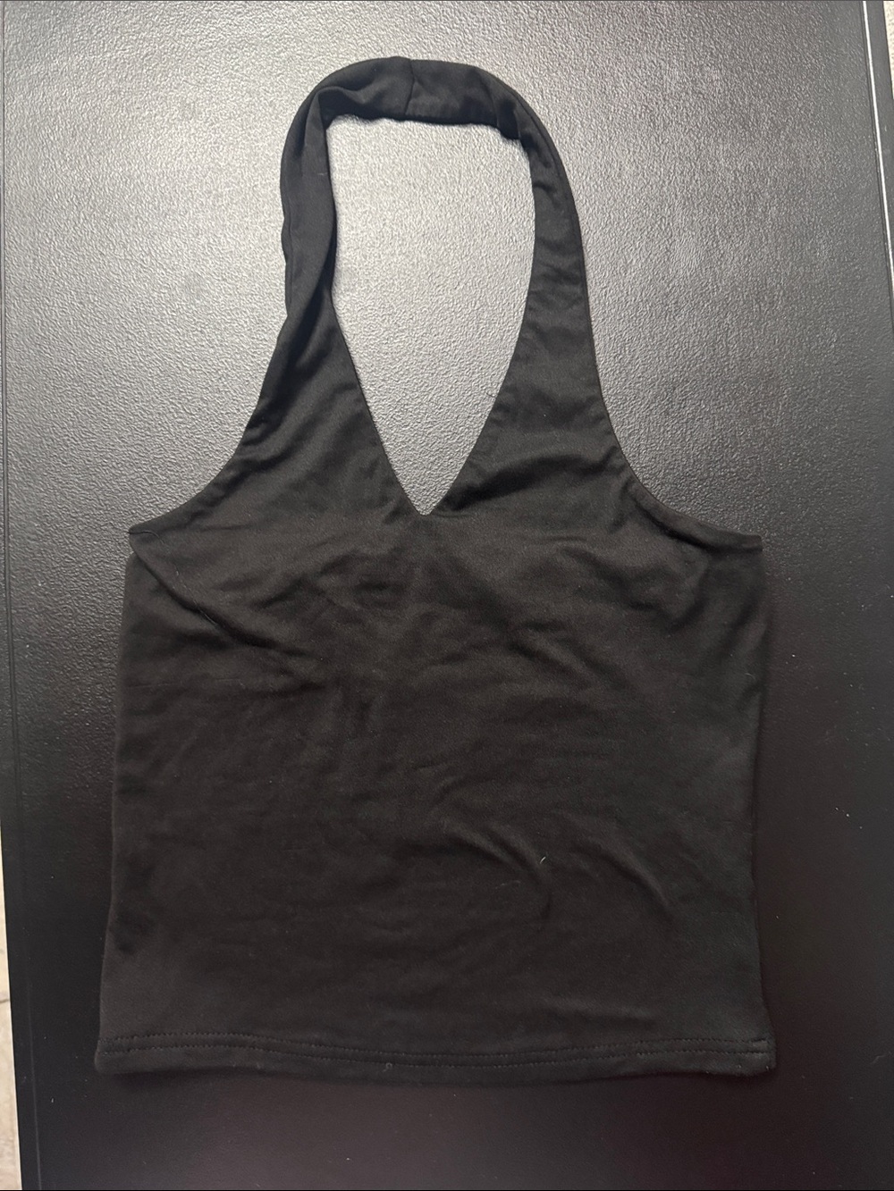 Black V-Neck Halter Crop Tank Top